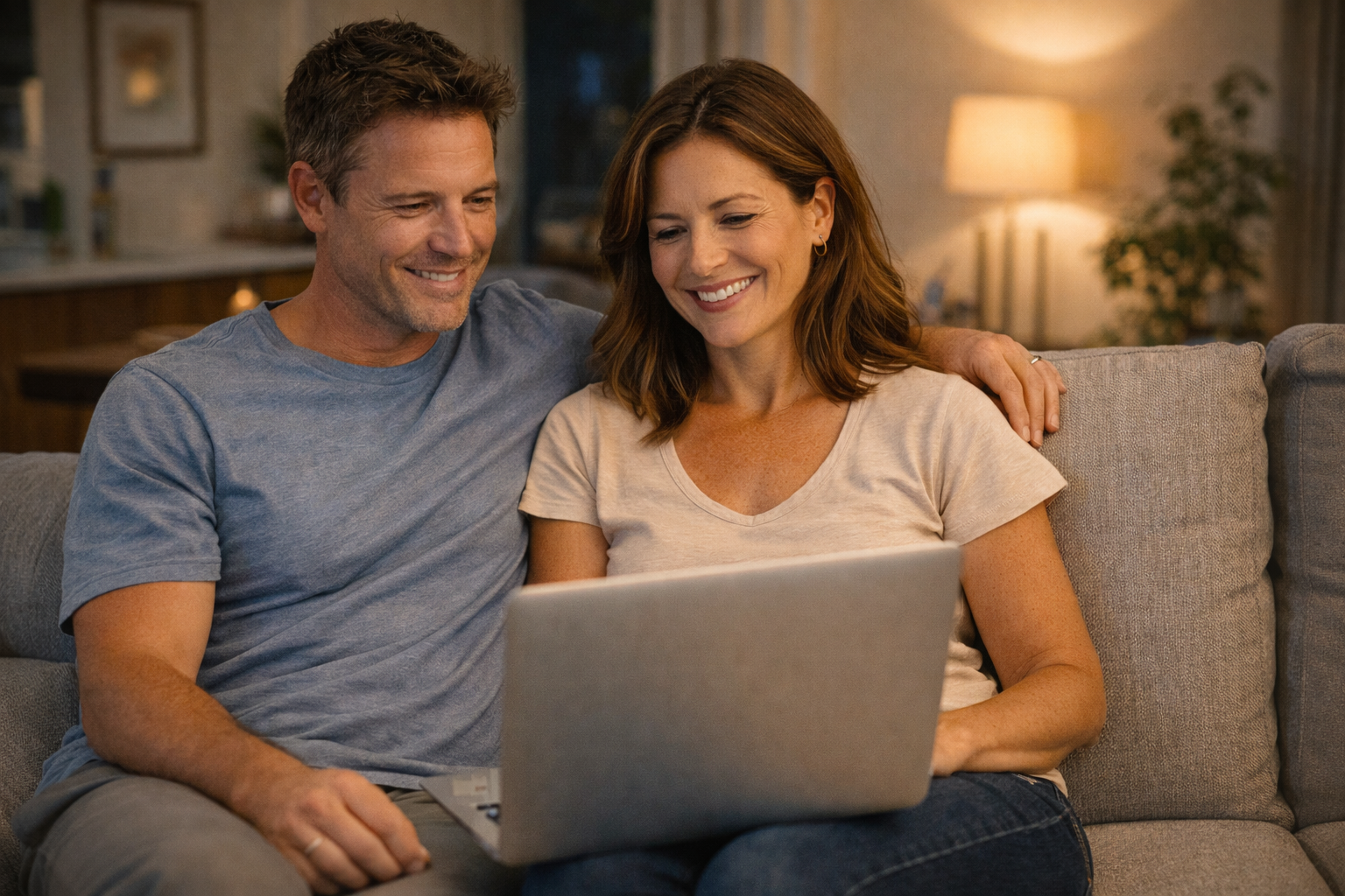 Couple on couch with laptop